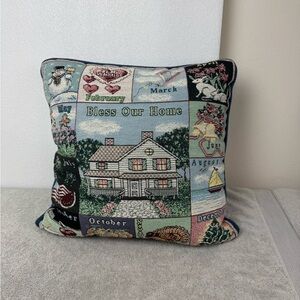 BLESS OUR HOME Tapestry Calendar Pillow Grandma Cottage Core